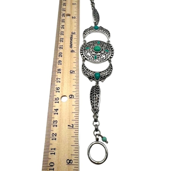 Silver Tone & Faux Turquoise Floral Filigree Bracelet   A21 - Picture 10 of 10